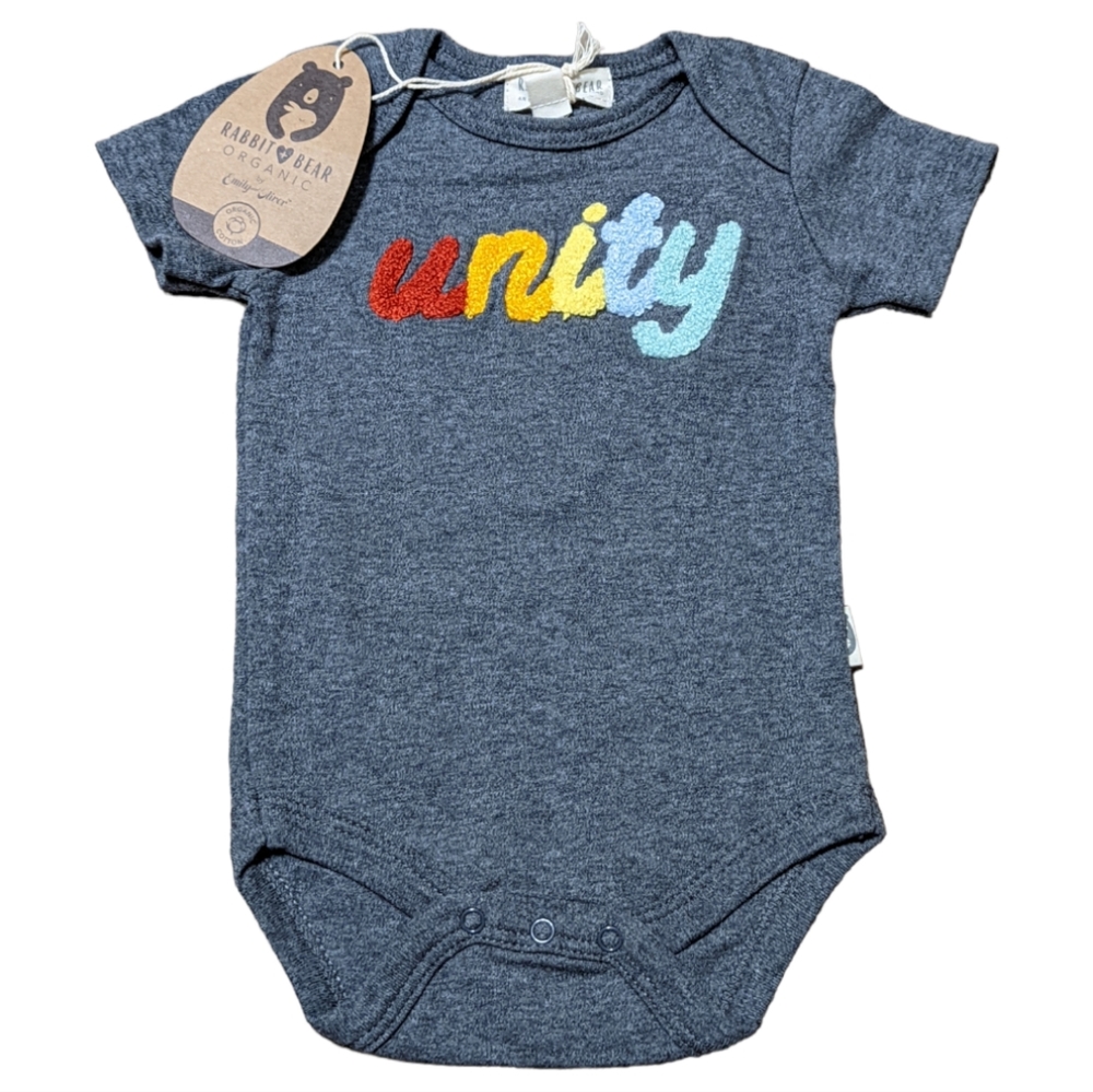 NWT Rabbit+Bear Infant "Unity" Onesie Organic Cotton Embroidered 3-6 mths Unisex